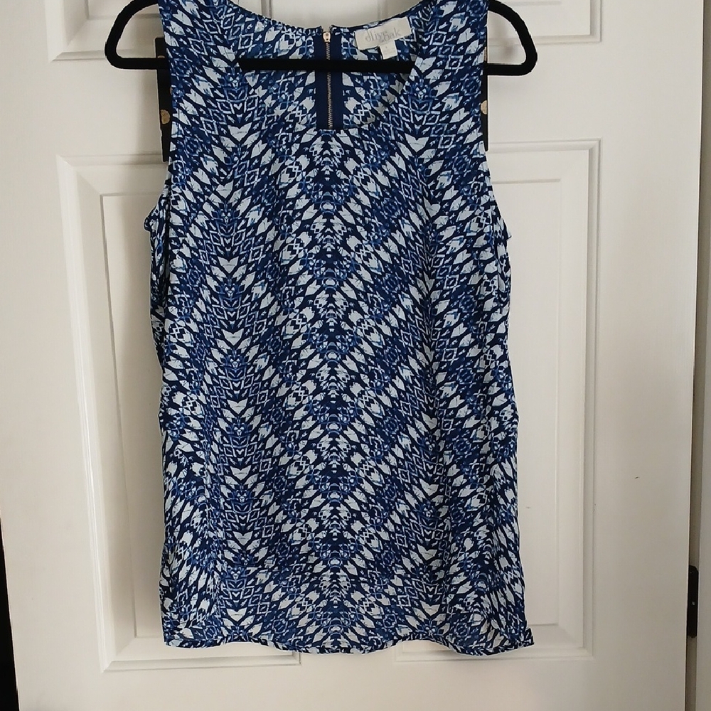 Blue and White Printed Sleeveless Shell Top